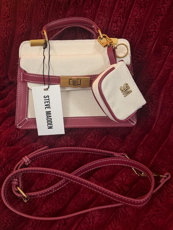 Steve Madden Handbags - Steve Madden Cream and Burgundy Convertible Top-Handle Satchel